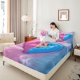 thumbnail image 4 of Castle Fairy Love Heart Couple Twin Sheet Sets 3pcs for Teens Adults,Pink Blue Twin Fitted Sheet Microfiber,Romantic Valentine's Day Breathable Flat Sheet,Lightweight Room Decor, 4 of 7