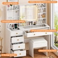 thumbnail image 5 of Ktaxon Large 47.2" Makeup Vanity with 3 Color Lights, Vanity Desk with USB Charging Station, Vanity Makeup Table with Visible Drawers, Hidden and Open Storage Shelves, White, 5 of 11