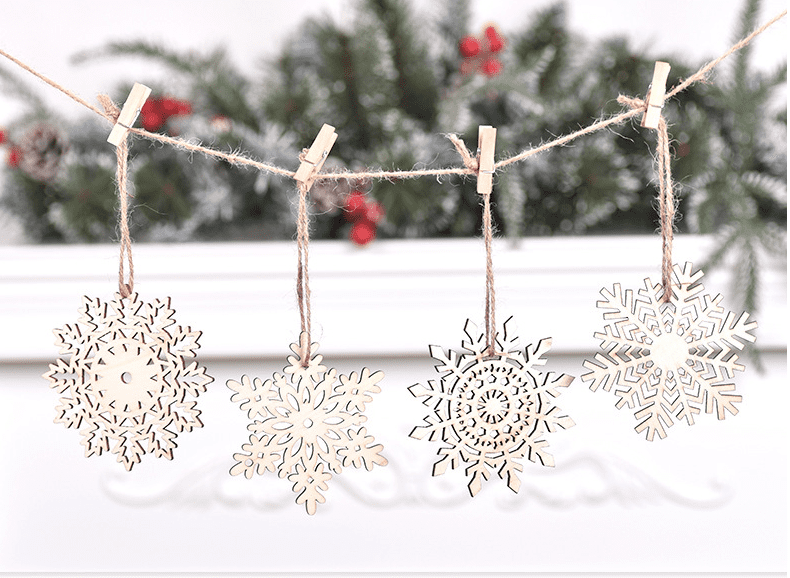 Set of 8-24x Personalized Christmas Tree Decoration Wooden Snowflakes Wood Gift 