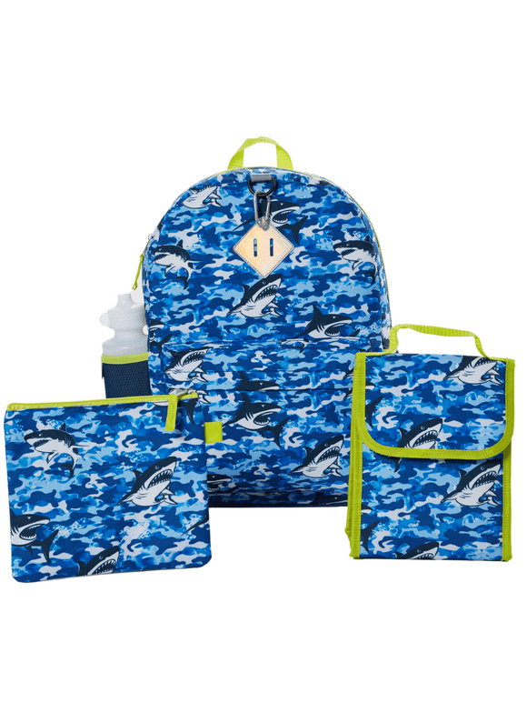 Ralme Boys Camo Shark Backpack with Lunch Box 6 Piece 16 inch Blue