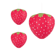 Trianu 3Pcs Red Strawberry Lanterns for Fruit Themed Party Decor Kids Birthday Strawberry Decorations Hungry Caterpillar Party Supplies Hanging Ornaments, 2 Sizes