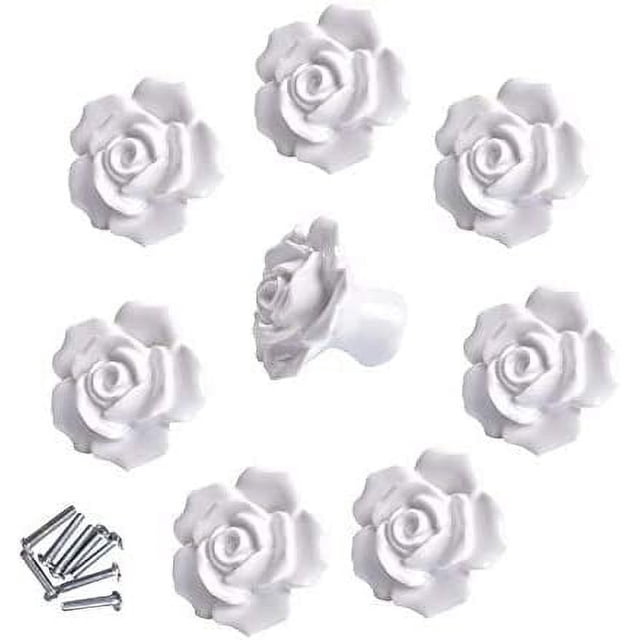 CHAO Uds. Elegantes tiradores de rosas blancas, tiradores de cerámica para muebles, tiradores para cajones y armarios