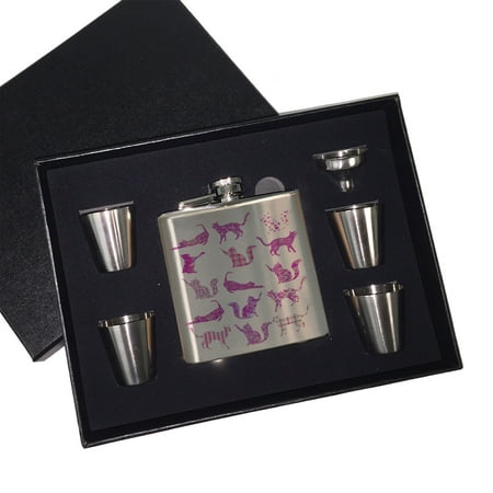 

KuzmarK 6 oz. Stainless Steel Flask Set in Black Presentation Box - Kitty Cat Pink