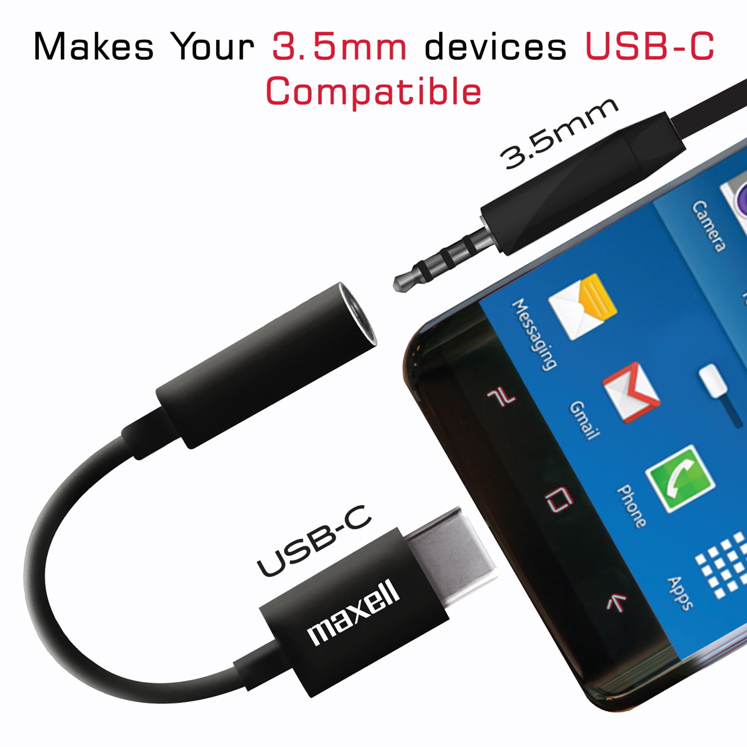 Maxell Sync-Up 3.5-mm to USB-C Stereo Headphone Adapter Cable, 197294