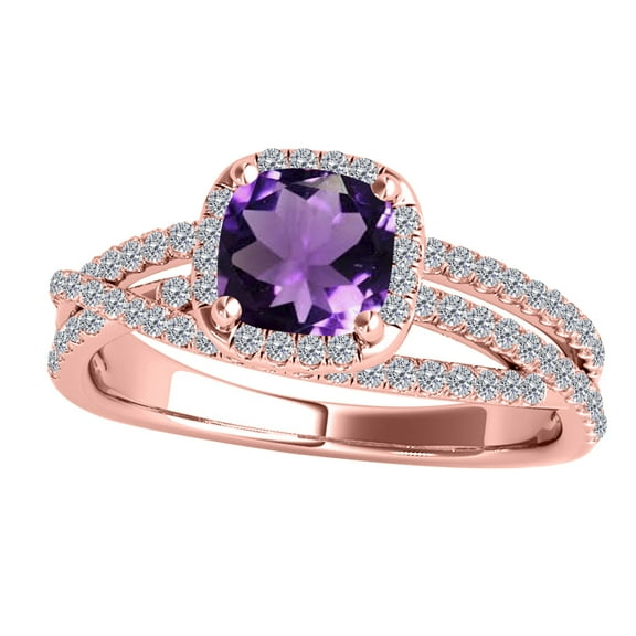 Aonejewelry 0.90 Ct. Ttw Diamond and Cushion Shaped Amethyst Ring in 10K Rose Gold