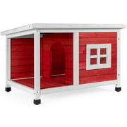 Best Choice Products All-Weather Fir Wood Pet Dog House w/ Porch, Window, Divider, Asphalt Lid Roof