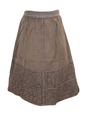Mogul Women's Flirty Skirt Rayon Stonewashed Embroidered Brown Skirts