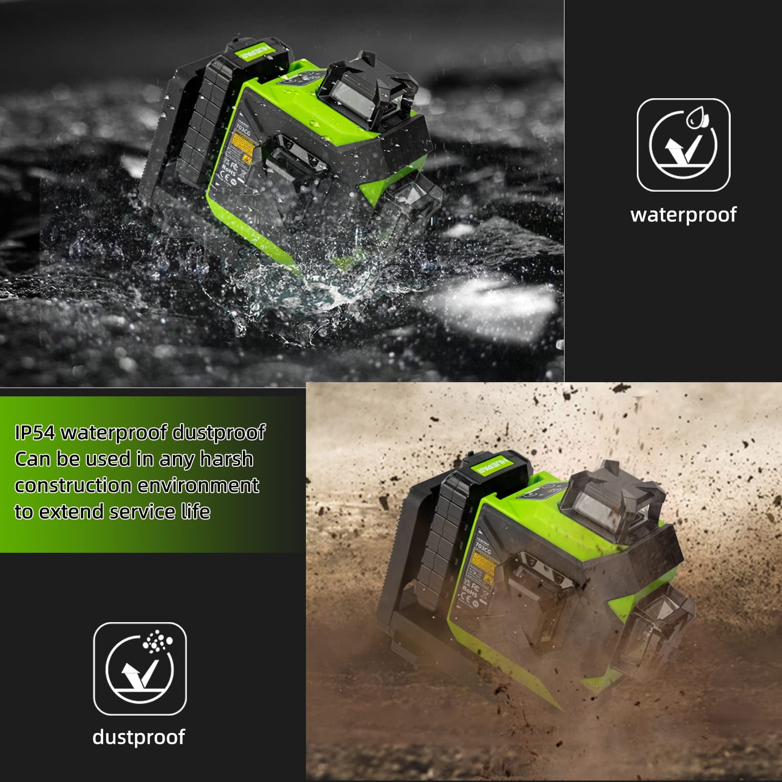 3D 12 Lines Self-Leveling Laser Level, 197Ft Green 3 x 360° Cross Line Laser Level Tools with 6600mAh Li-ion Battery, Magnetic Bracket and Laser Target Plate