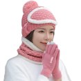 thumbnail image 2 of Walbest 5Pcs/set Womens Slouchy Knitted Beanie Neckerchief Face & Cover Gloves Set, Winter Outdoor Knit Warm Snow Ski Wool Hat Cap set (Pink), 2 of 7