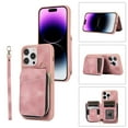 thumbnail image 1 of ELEHOLD for iPhone 14 Pro 6.1 inch Luxury Zipper Wallet Case with Card Slots Zipper Pocket Kickstand Function Wriststrap Crossbody Shoulder Strap Shockproof Purse Case,Pink, 1 of 7