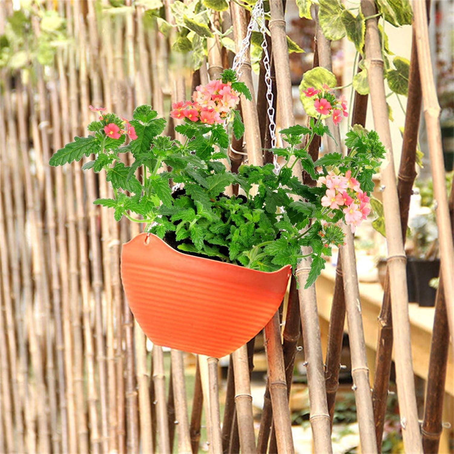Hanging Plastic Planter Pot,Colorful Garden Flower Plant Pot with Drainer Chain for Indoor Use,HXRH Reusable Hanging Flower Basket for Outdoor,Garden