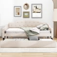 thumbnail image 2 of Tcbosik Linen Fabric Upholstered Daybed with Trundle, Full Size Sofa Bed, Wood Bed Frame, No Box Spring Needed, Beige, 2 of 11