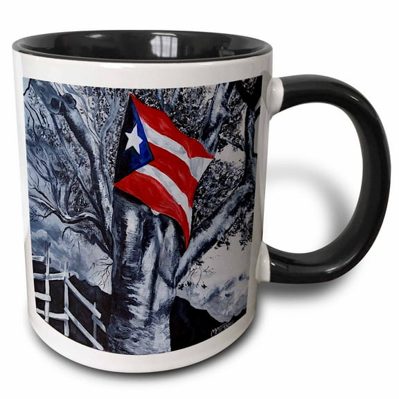 3drose, Image of Puerto Rican Flag and Black and White Tree, 11oz Two-tone Black Mug
