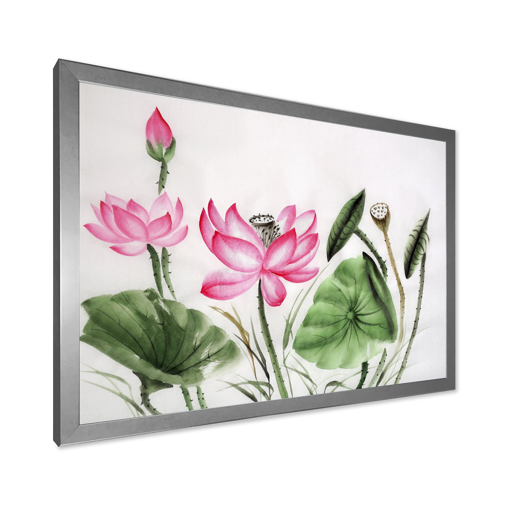 Designart 'Ancient Pink Lotuses In The Pond II' Traditional Framed Art Print