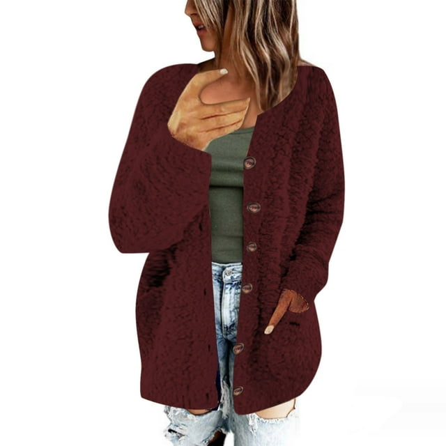Suéter abrigo mujer casual talla grande suéter bolsillos ropa exterior botones cárdigan abrigo mujer abrigo