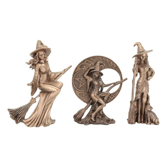 Figura decorativa de jardín de hadas con diseño de bruja nórdica en 3D y pentáculo. 3 piezas