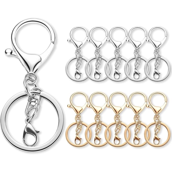 Januofit  10 Pack a Set Metal Lobster Claw Clasps and Key Rings, Key Chain Accessories, Keychain Making kit for Keys, Art Crafts, Jewelry Making, Silver - Light Gold
