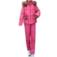 thumbnail image 2 of CQONEPT Women's Down Jumpsuit Padded Windbreaker Waterproof Snow Ski Pants Insulated Warm Winter Outdoor Puffy Pant Hot Pink XL, 2 of 5