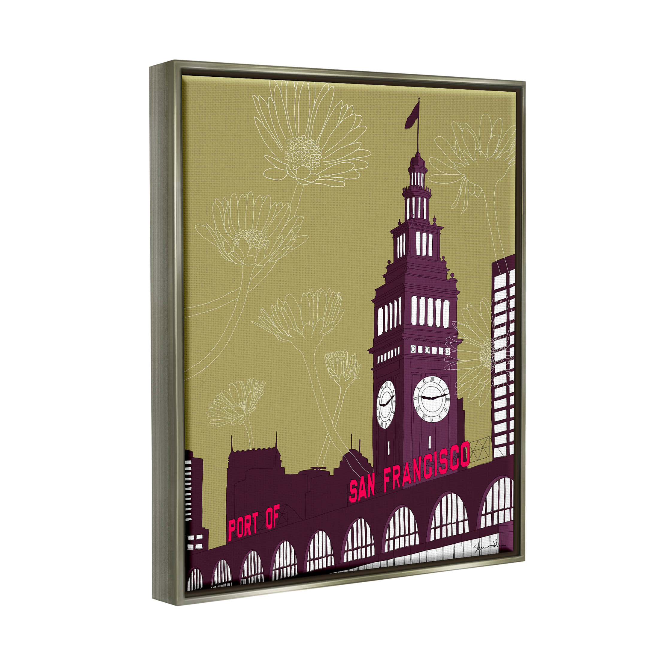 Stupell Industries Floral San Francisco City Graphic Art Luster Gray Floating Framed Canvas Print Wall Art, Design by Shane Donahue