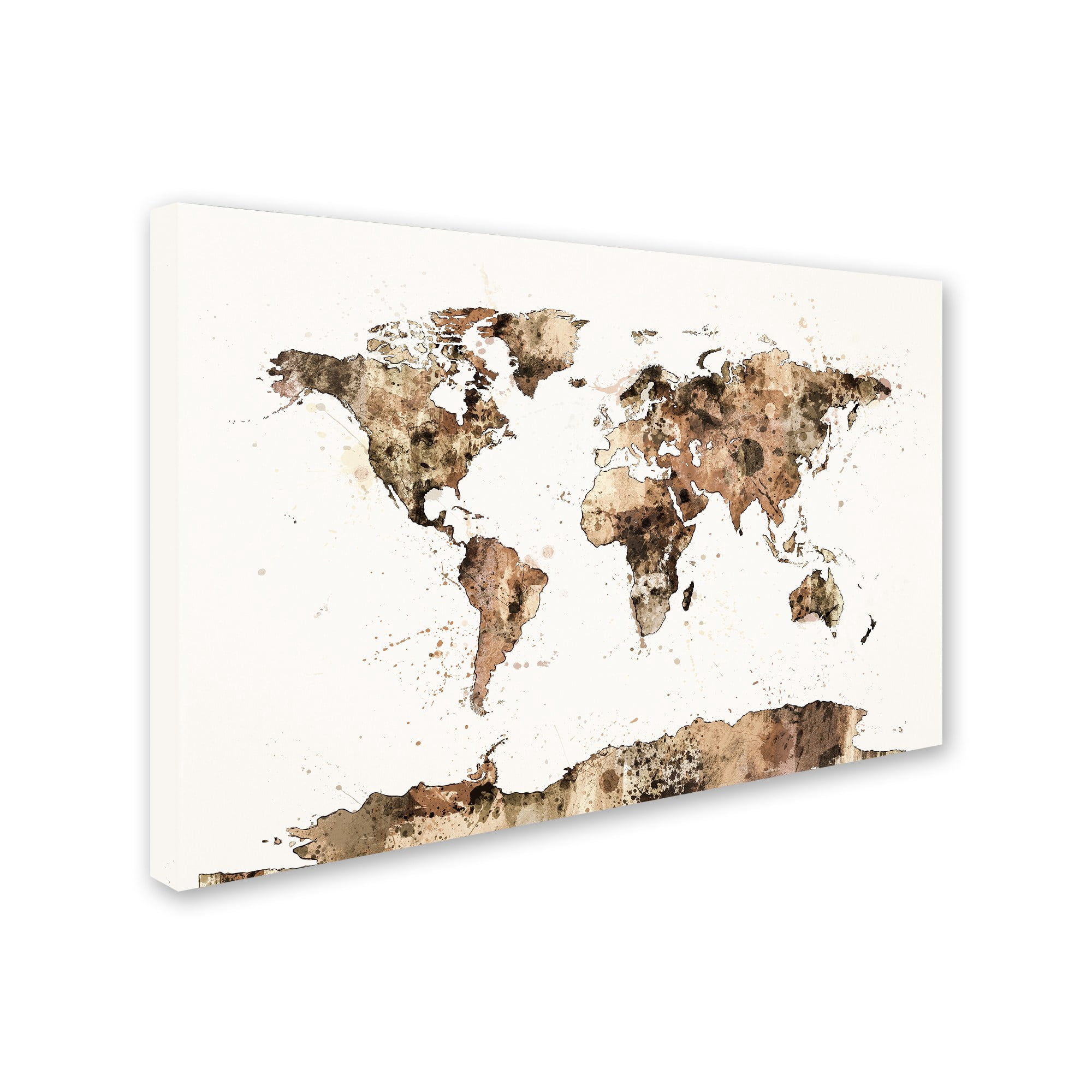 Trademark Fine Art "Map of the World Sepia Watercolor" Canvas Art by Michael Tompsett