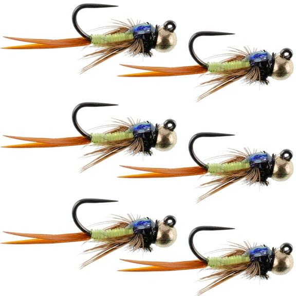 The Fly Fishing Place Tungsten Bead Tactical Jig Copper John Chartreuse Czech Nymph Euro Nymphing Fly - 6 Flies Size 12