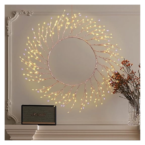 Christmas Wreath Pre-Lit 21.6 Inch, 260 LED Christmas Door Wreaths USB Powered, Silver Sparkling Branch Xmas Decorations for Front Door, Wall, Tree