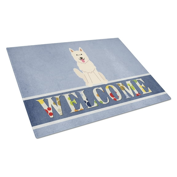 Caroline's Treasures White German Shepherd Welcome Glass Cutting Board Large