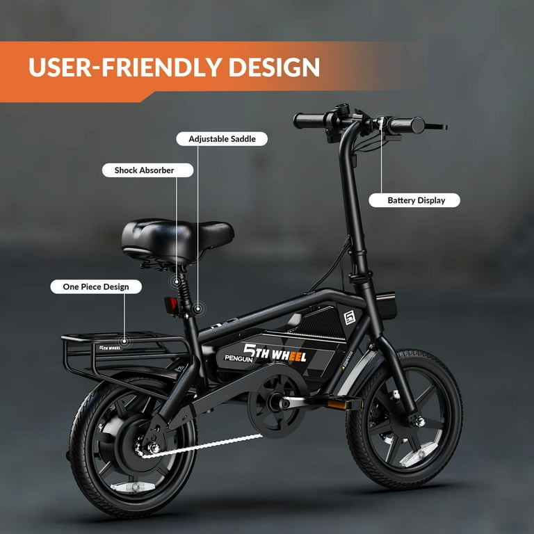 5TH WHEEL Electric Bike for Adults with 700W Peak Motor 14" Electric Bicycle, 36V 10.4Ah Battery Ebike, UL2849