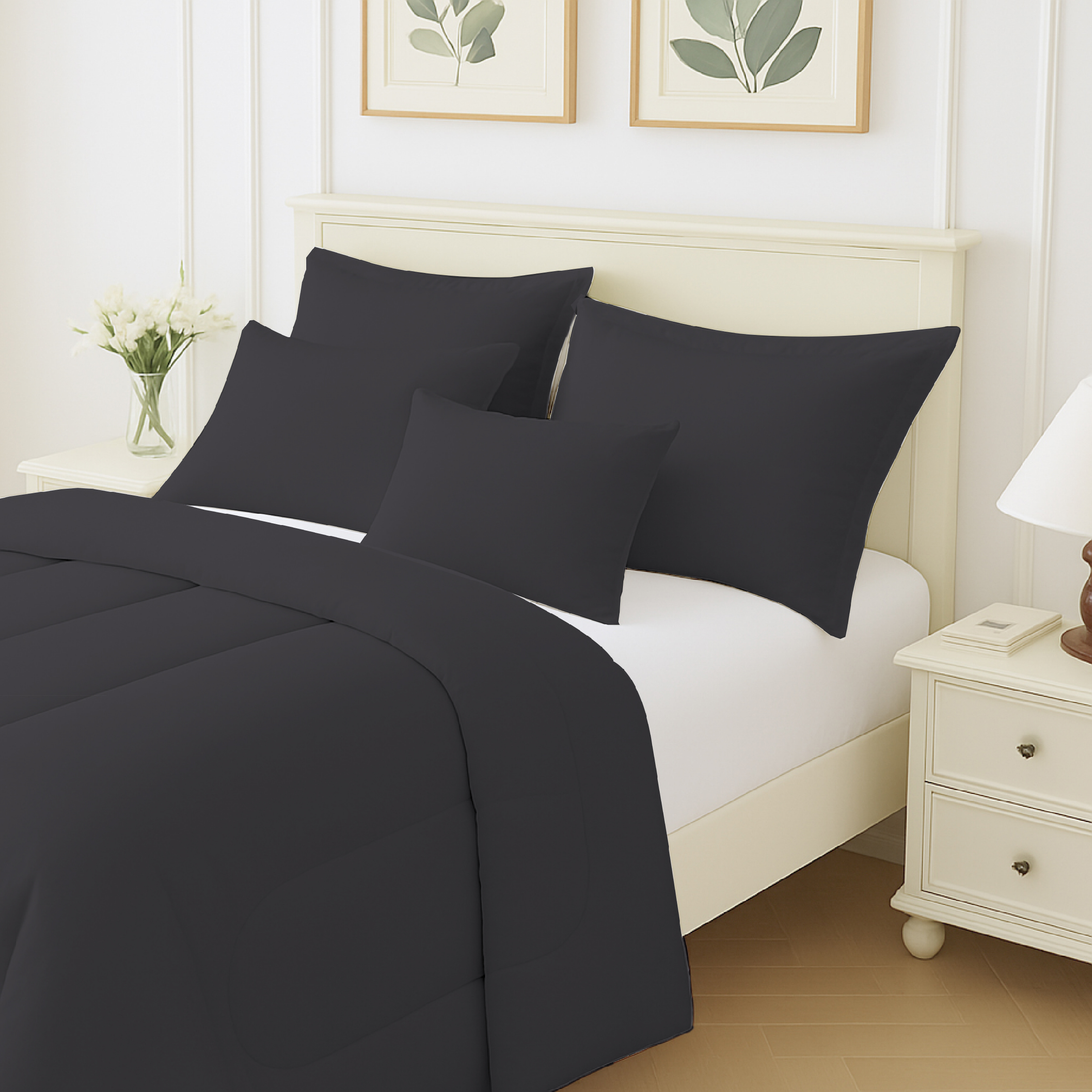 Beddora Ensemble de Lit 5 Pcs – Comprend une Couette, 2 Taies d'Oreiller, un Coussin Décoratif et un Coussin Carré – Ultra-Doux, Toutes Saisons, Grand – Blanc Éclatant
