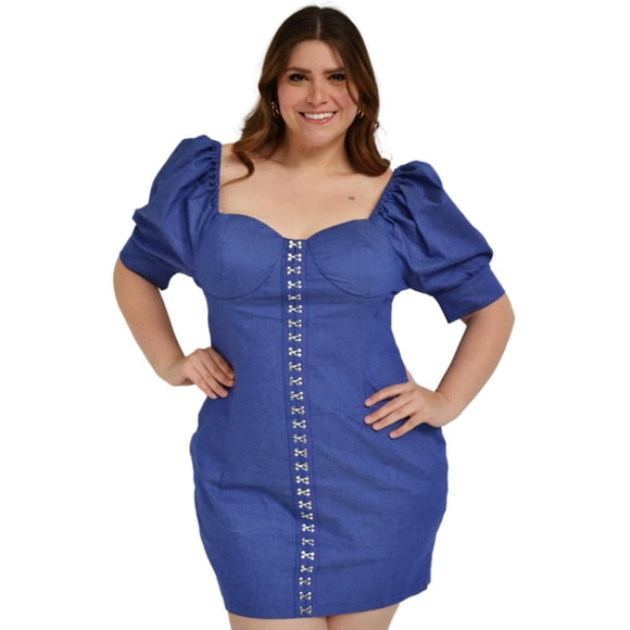 Vestido mini de mezclilla L'ATISTE Tallas Extras 51827 azul 44