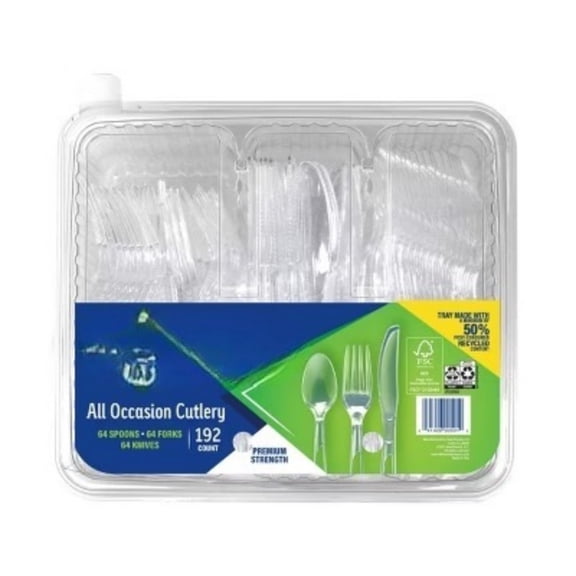 Diamond All Occasion Clear Disposable Forks Spoons and Knives Tray - 192ct