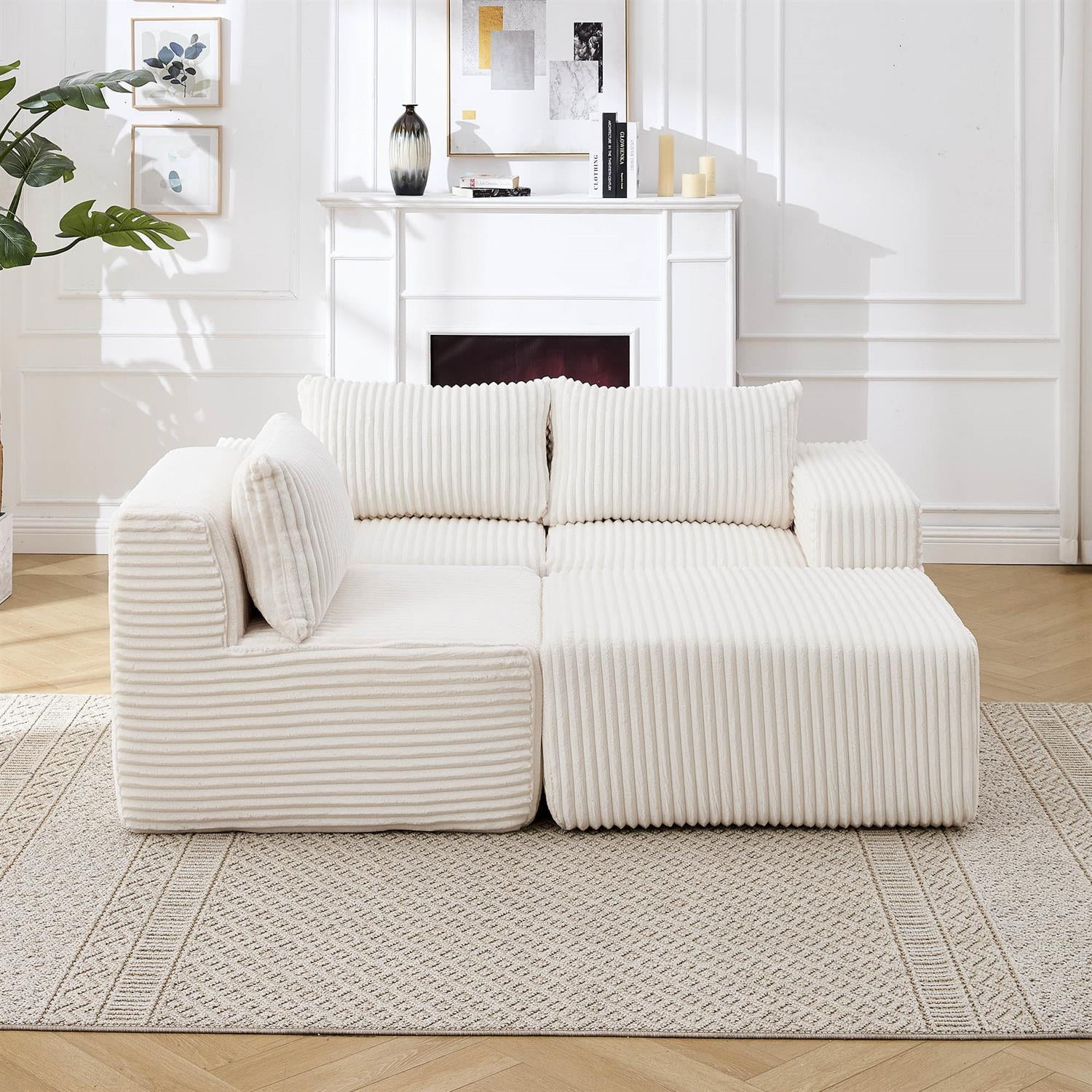 Demi Bonn 125" Modern Modular Sectional Sofa, L-Shaped Upholstered Cloud Couch with Deep Seats & Right Facing Chaise for Living Room, White