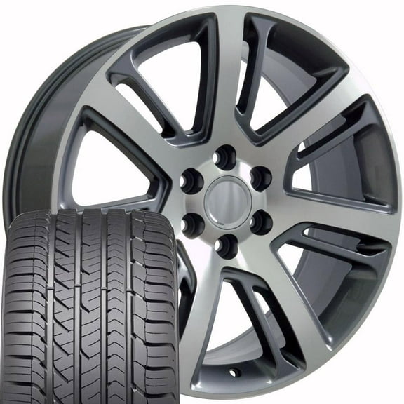 OE Wheels CA88 22 Inch Rims and Tires Fit Escalade Style 6x139.7 22x9 Gloss Gunmetal Machined - Hollander 4738 - Eagle Sport AS 285/45-22 (Set of 4)