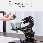 Ebony Solid Wood Glass Tea Pot Set with High Borosilicate Glass Teapot Magnetic Teapot Lazy Kung Tea Pot Set with Infuser Semi Automatic Drip Rotating Design-with 6 cups