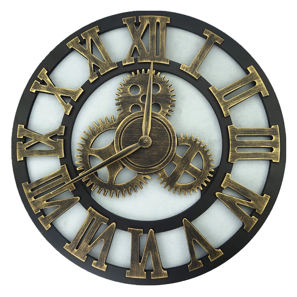 Retro Roman Numerals Wall Clock Rustic Art Gear Design Home Bar Cafe