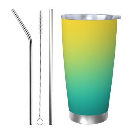

Cauagu Teal To Yellow Gradient Pattern 20oz Tumbler Stainless Steel Vacuum Insulated Tumbler with Lid Insulated Coffee Mug Thermal Cup with Splash Proof Sliding Lid-Straw Three-piece Set