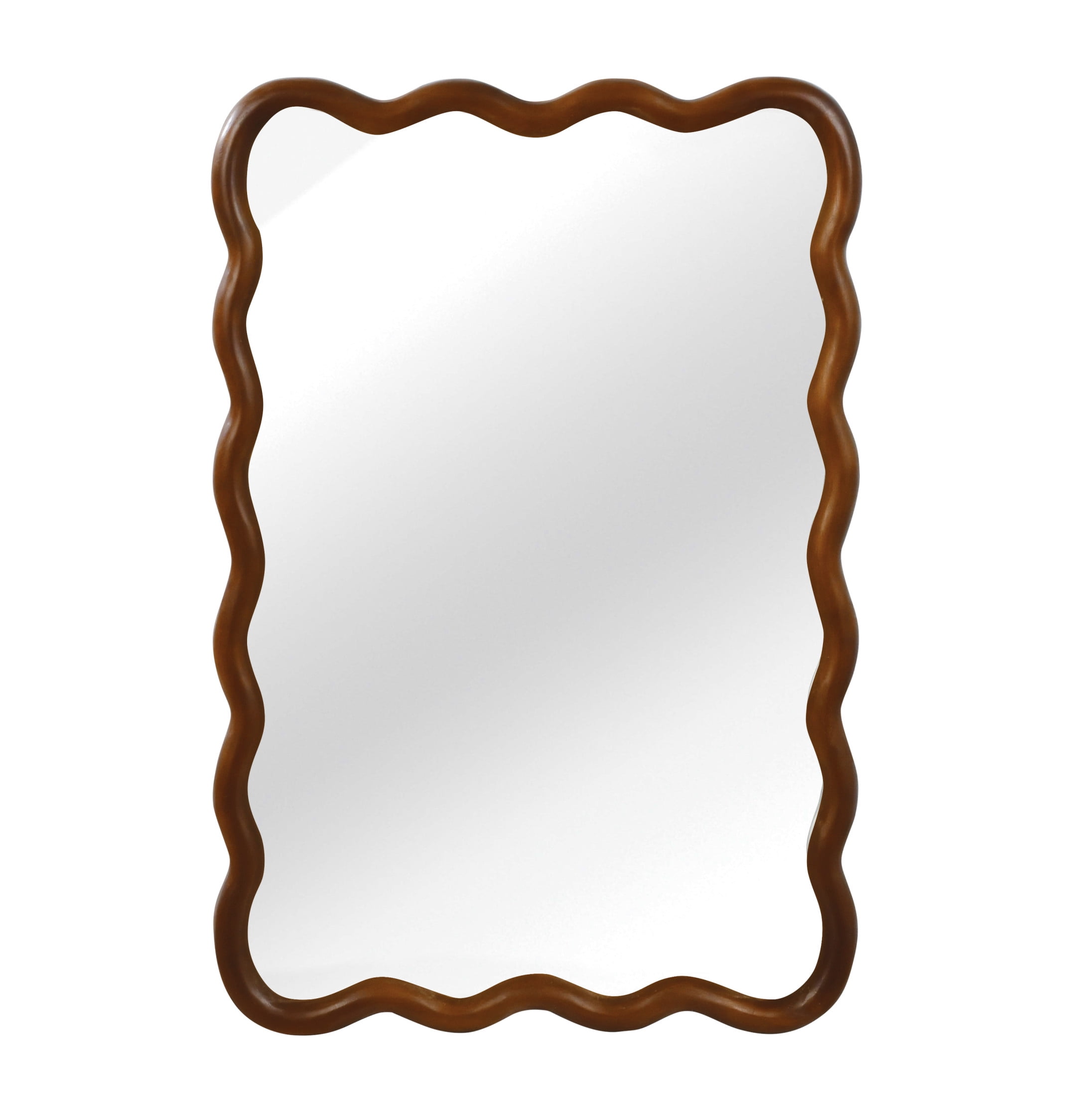 Noble House 24"x36" Wavy Rectangle Wall Mirror, Solid Wood Frame Decorative Accent Mirror for Entryway/Bathroom, Walnut