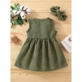thumbnail image 3 of Seyurigaoka Baby Sleeveless Dress + Bow Headband,Single Breasted Classic O-Neck Pleated Decor Dress, 3 of 8