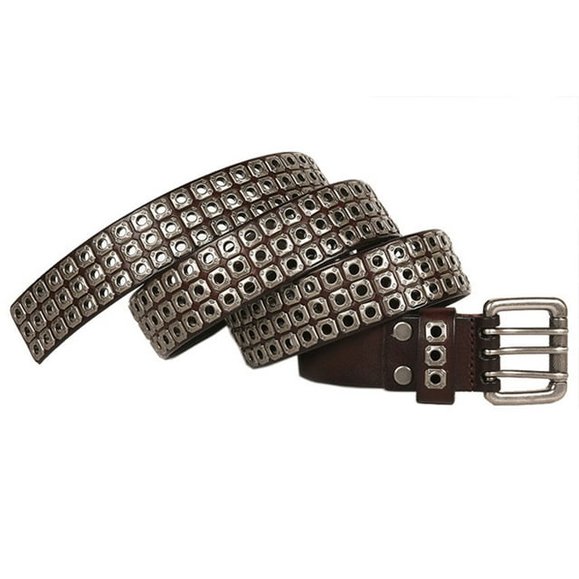 Baohd Authentic Leather Belt Unisex For Punk Rock Style Lovers Versatile Authentic Hip Hop Belts For Men coffee 110cm 1Set
