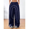 thumbnail image 5 of Womens Parachute Pants Y2K Wide Leg Cargo Sweatpants Waist Jogger Pants with Pockets Navy Blue XS, 5 of 9