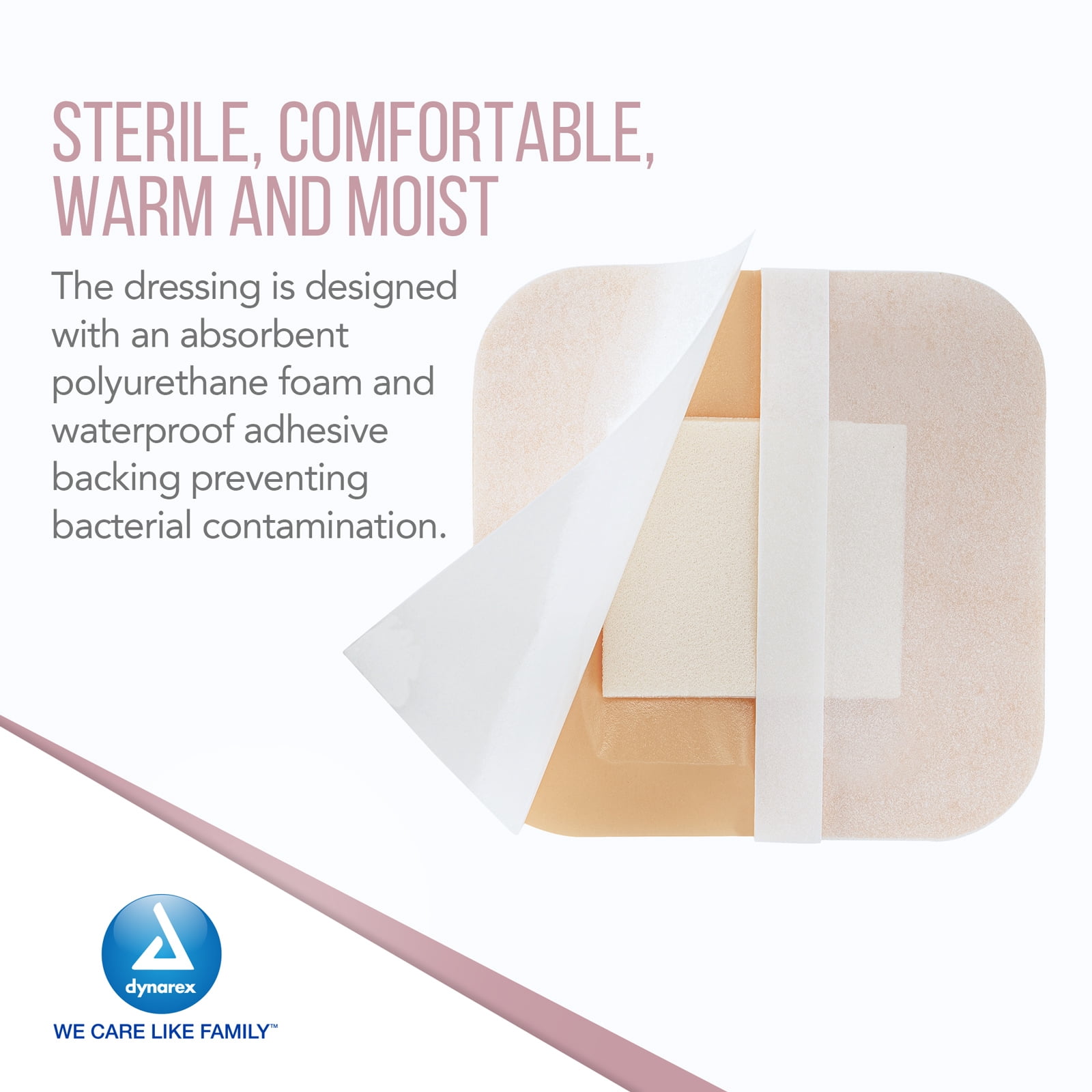 Dynarex DynaLevin Waterproof Adhesive Bordered Foam Dressings - Zero Latex, Sterile, Medium-Absorbency - 4 x 4", 10 Bandages per Box, 12 Boxes per Case