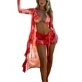 thumbnail image 3 of Coduop Women 3 Piece Swimsuits,Halter Triangle Bikini Set Bathing Suit with Cover Up Kimono, 3 of 8