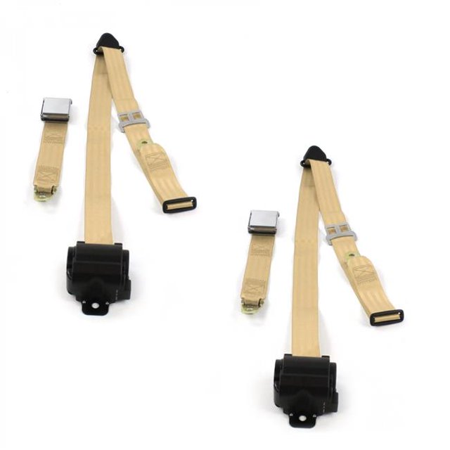 Ford 1932 Model B Airplane 3 Point Tan Retractable Bucket Seat Belt Kit - 2 Belts