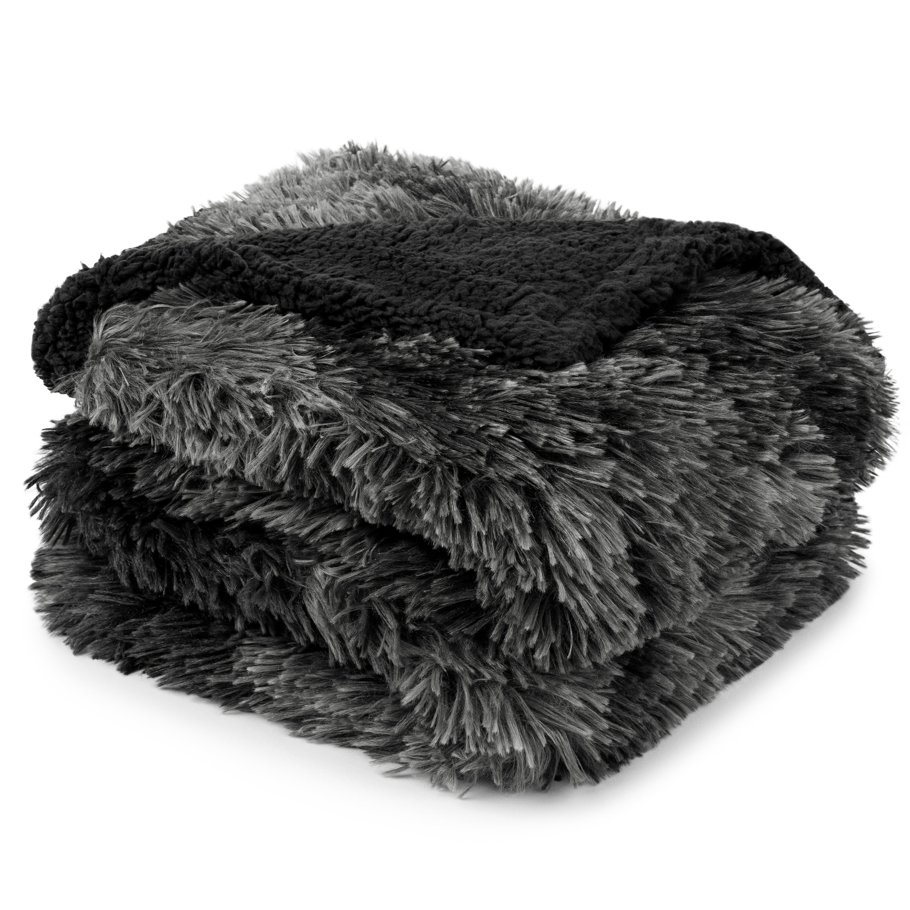 PAVILIA Black Fluffy Bed Blanket, King Size, Fuzzy Blanket for Women Men, Furry Plush Warm Large Blanket for Couch Sofa, Super Soft Thick Faux Fur Sherpa Blanket, Tie-Dye, 90x108