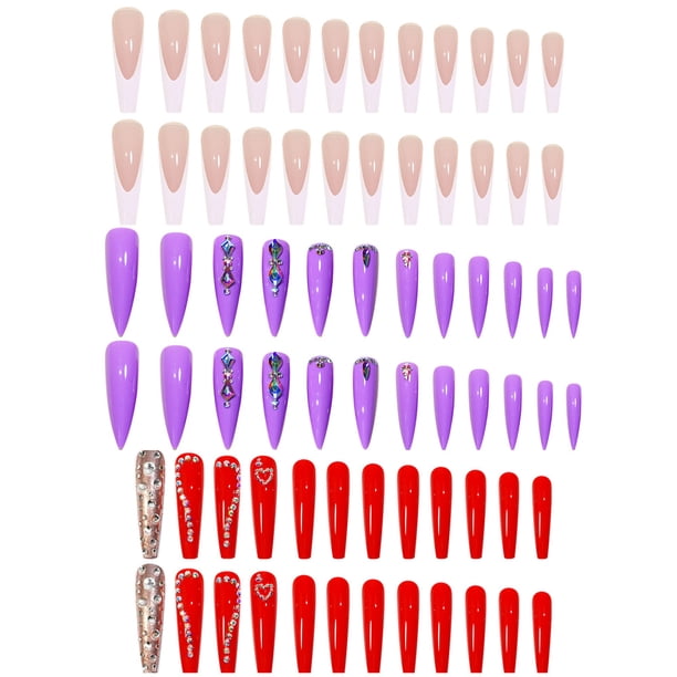 Uñas postizas de cobertura completa para mujeres y niñas (3 cajas, 24 piezas cada una)