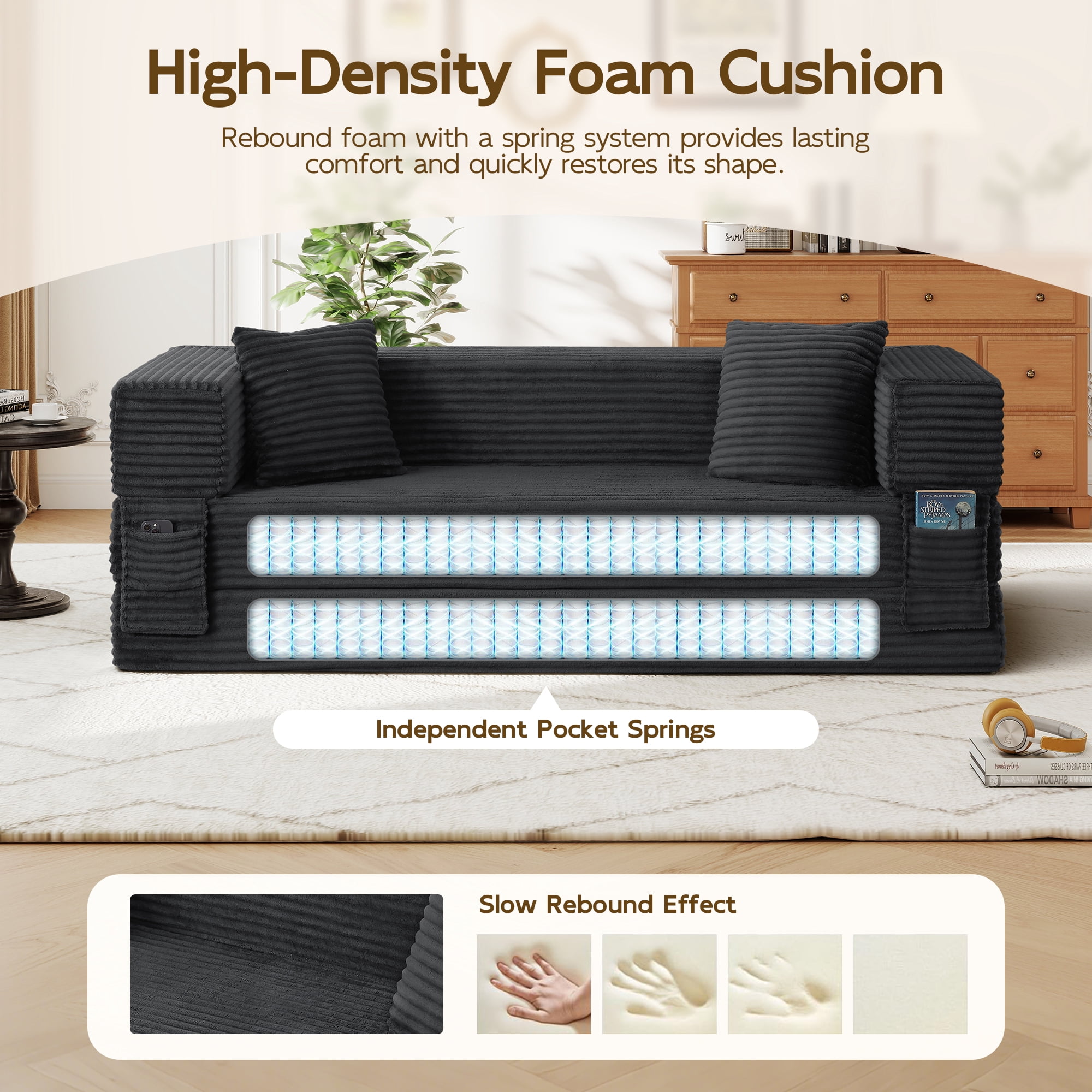 Aukfa 78.7" Corduroy Convertible Sofa Bed, Boneless Sleeper Sofa Couch for Living Room Apartment,Dark Gray