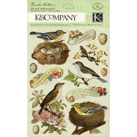 Flora & Fauna Grand Adhesions-Birds & Leaves, Pk 3, K&Company