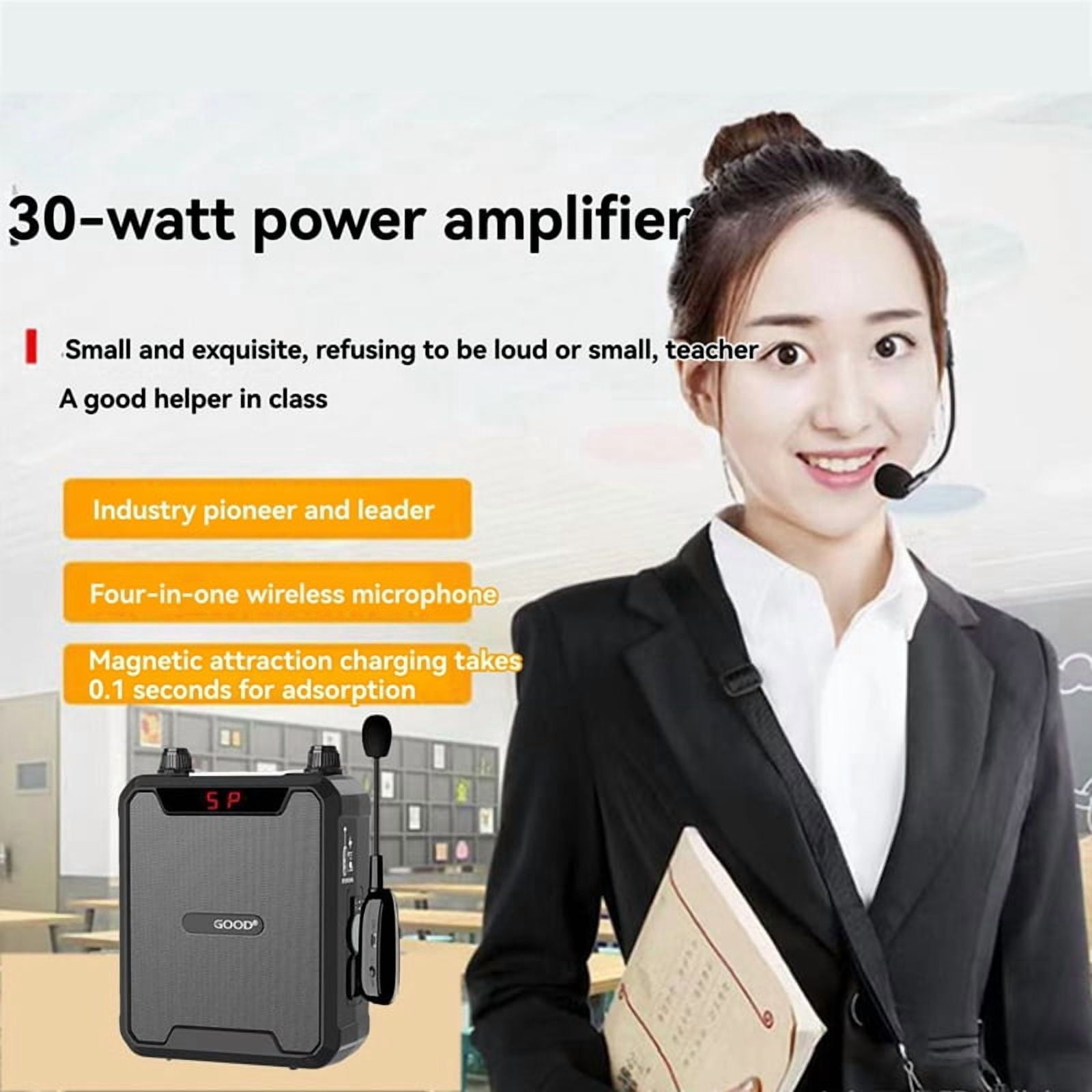 30W Portable IPX6 Waterproof Voice Amplifier with Wireless Microphone Bluetooth Speaker for Teachers Tour Guide