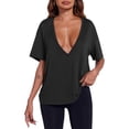 thumbnail image 3 of Womens Sexy Deep V Neck T-Shirts Summer Short Sleeve Tops Casual Loose Plus Size Fit Basic Tees Summer Womens Tops Black M, 3 of 6