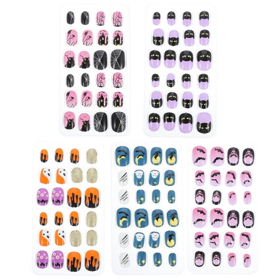 120Pcs Halloween Kids Fake Nails Manicure Press On Full Cover Nail Art Decor
